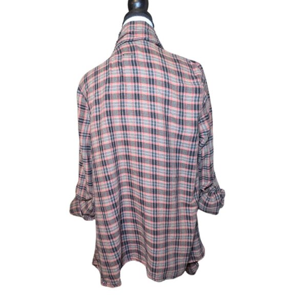 Billabong Plaid Drape Front Fringe Cardigan – 100% Cotton – Size M - Picture 3 of 8